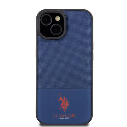 iPhone 15 Kılıf U.S. Polo Assn. Orjinal Lisanslı Suni Deri Arka Yüzey Baskı Logolu Örgü Desenli Kapak