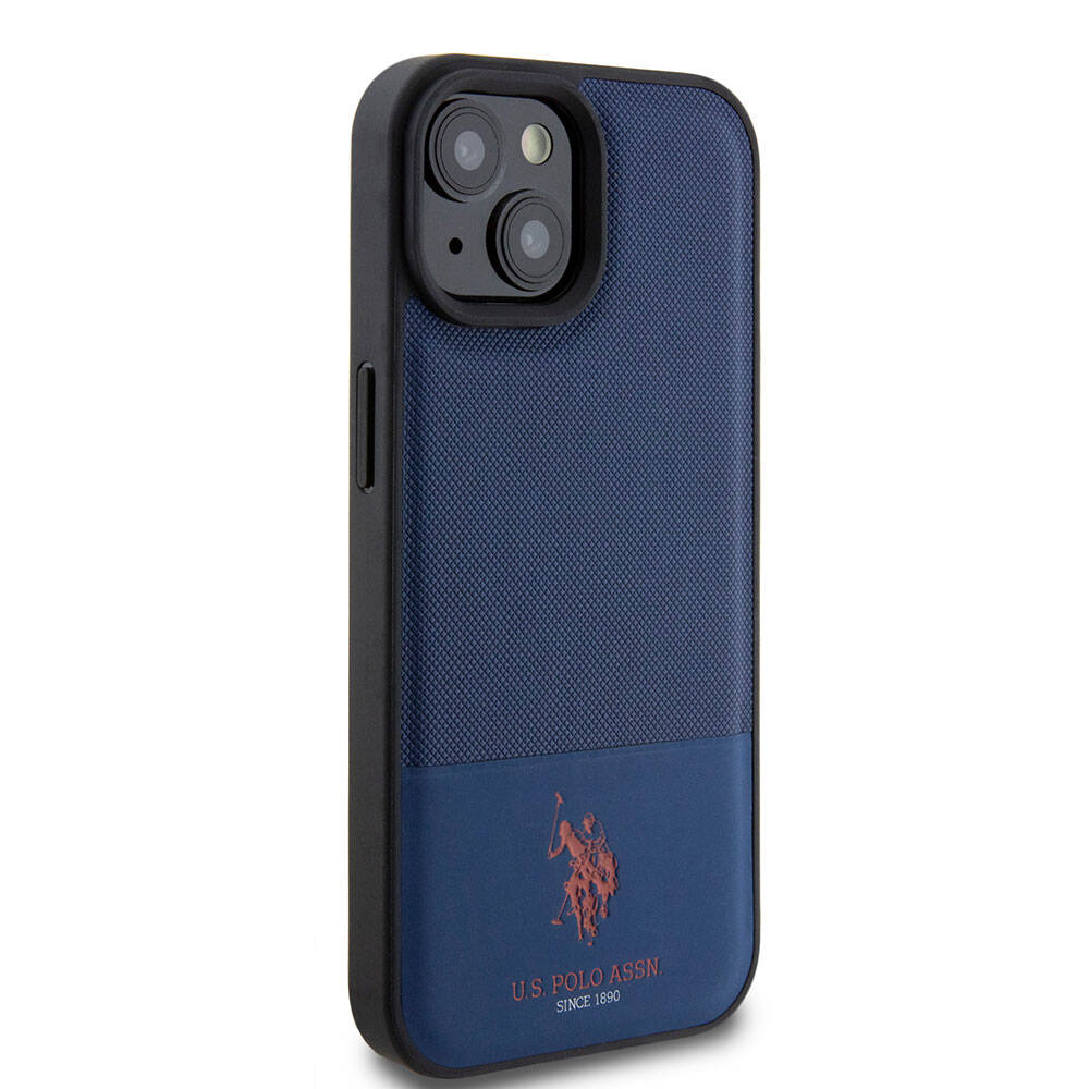 iPhone 15 Kılıf U.S. Polo Assn. Orjinal Lisanslı Suni Deri Arka Yüzey Baskı Logolu Örgü Desenli Kapak