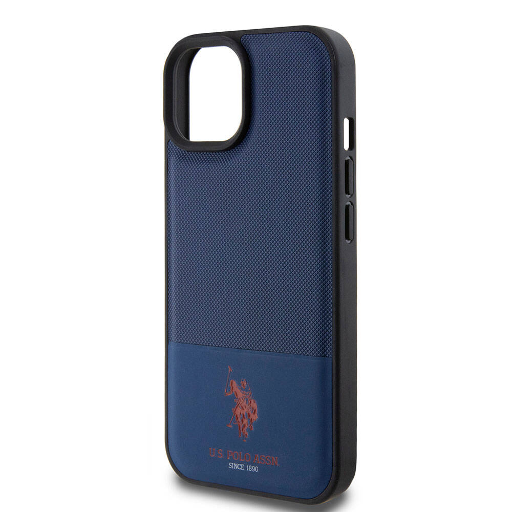 iPhone 15 Kılıf U.S. Polo Assn. Orjinal Lisanslı Suni Deri Arka Yüzey Baskı Logolu Örgü Desenli Kapak