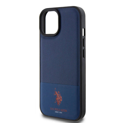 iPhone 15 Kılıf U.S. Polo Assn. Orjinal Lisanslı Suni Deri Arka Yüzey Baskı Logolu Örgü Desenli Kapak