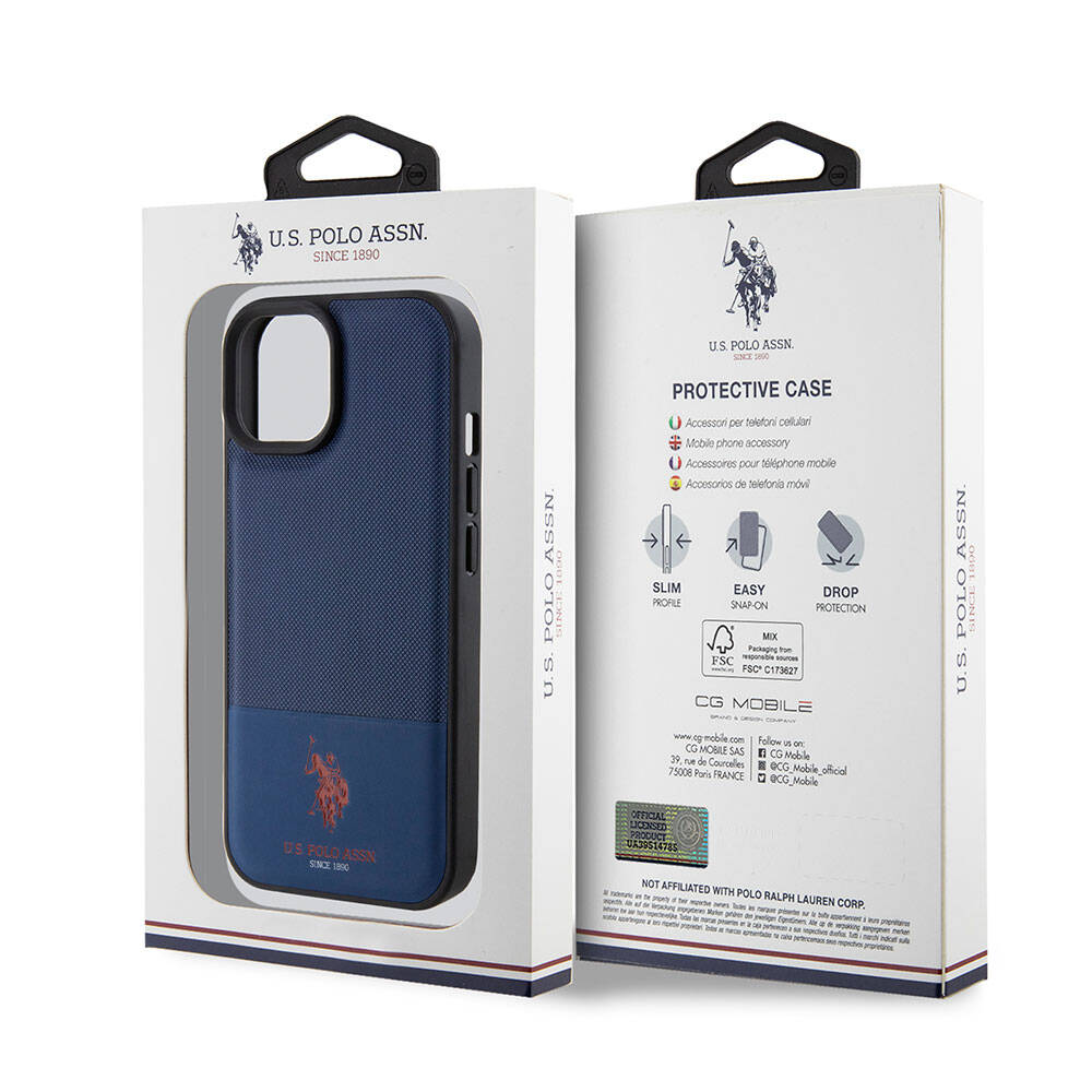 iPhone 15 Kılıf U.S. Polo Assn. Orjinal Lisanslı Suni Deri Arka Yüzey Baskı Logolu Örgü Desenli Kapak
