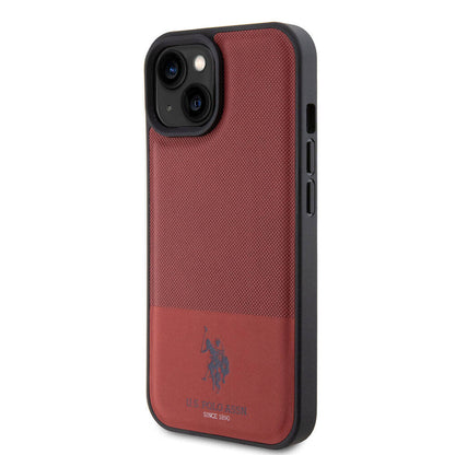 iPhone 15 Kılıf U.S. Polo Assn. Orjinal Lisanslı Suni Deri Arka Yüzey Baskı Logolu Örgü Desenli Kapak