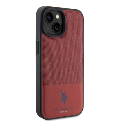 iPhone 15 Kılıf U.S. Polo Assn. Orjinal Lisanslı Suni Deri Arka Yüzey Baskı Logolu Örgü Desenli Kapak