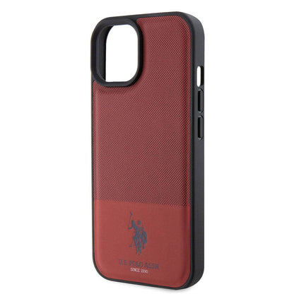 iPhone 15 Kılıf U.S. Polo Assn. Orjinal Lisanslı Suni Deri Arka Yüzey Baskı Logolu Örgü Desenli Kapak