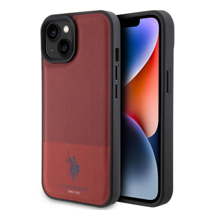 iPhone 15 Kılıf U.S. Polo Assn. Orjinal Lisanslı Suni Deri Arka Yüzey Baskı Logolu Örgü Desenli Kapak