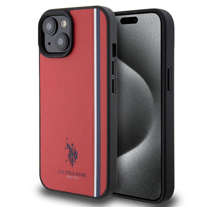 iPhone 15 Kılıf U.S. Polo Assn. Orjinal Lisanslı Üç Renk Şerit Tasarımlı Baskı Logolu Kapak