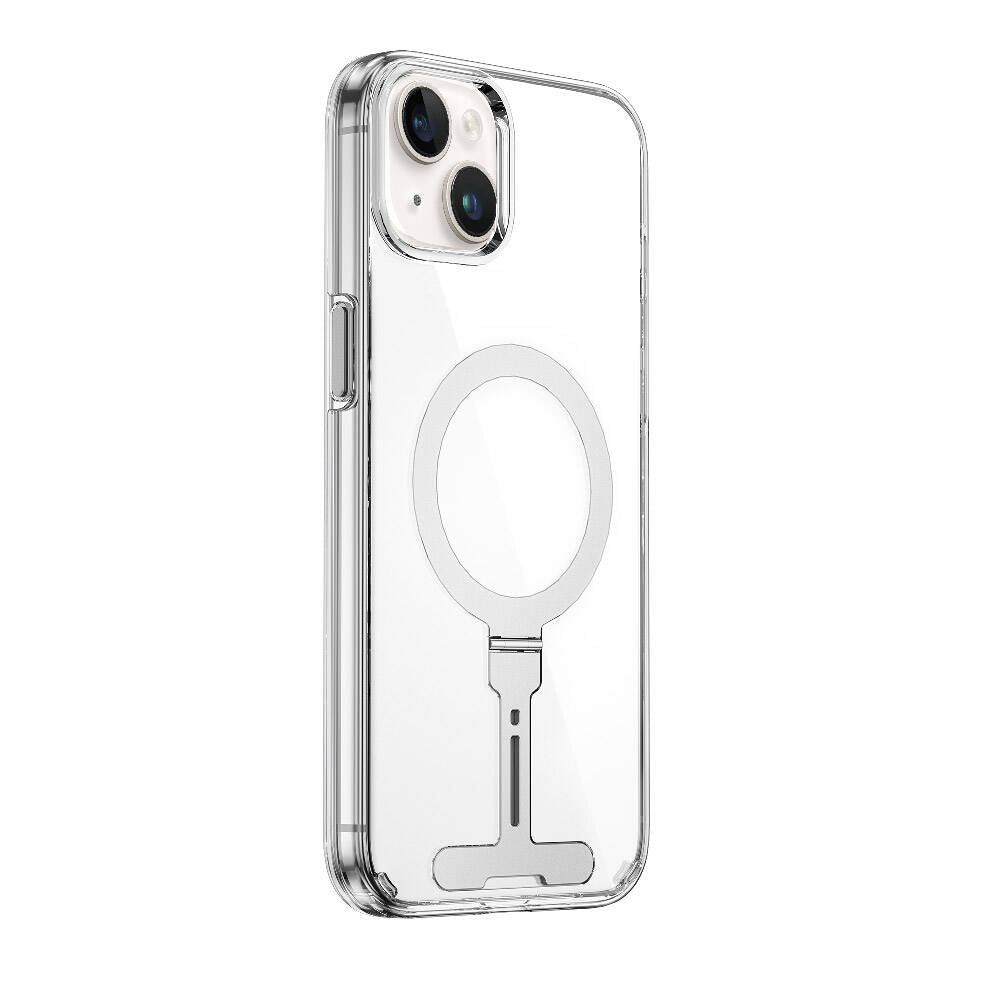 iPhone 15 Kılıf Wiwu FYY-014 M-safe Şarj Özellikli Alüminyum Alaşım Metal Standlı Şeffaf Kapak