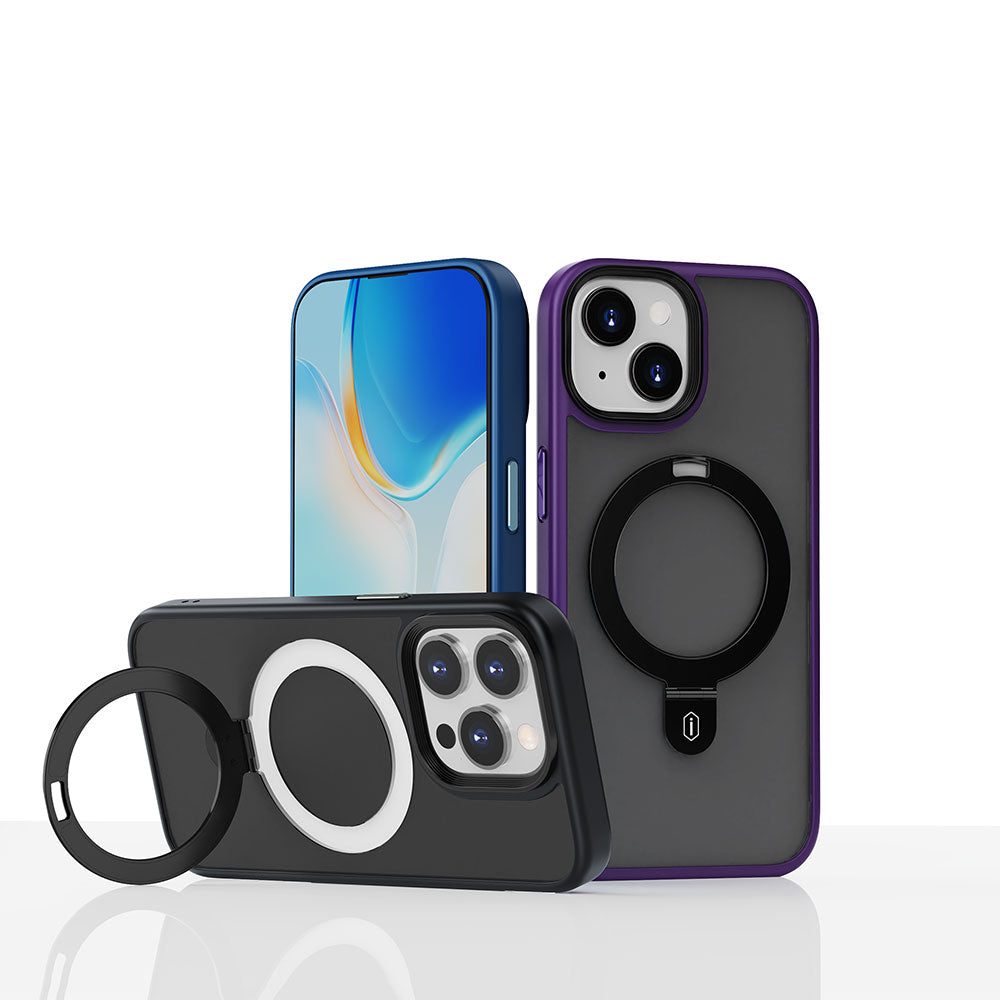 iPhone 15 Kılıf Wiwu ZMM-010 M-safe Şarj Özellikli Mat Arka Yüzey Standlı Kapak