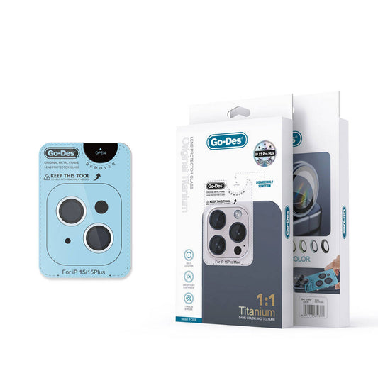 iPhone 15 Plus Go Des Titanium Premium Temperli Kamera Lens Koruyucu