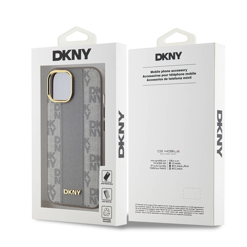iPhone 15 Plus Kılıf DKNY Orjinal Lisanslı M-safe Şarj Özellikli 3D Yazılı Checkered Pattern Kapak
