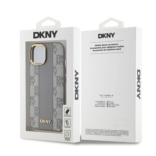 iPhone 15 Plus Kılıf DKNY Orjinal Lisanslı M-safe Şarj Özellikli 3D Yazılı Checkered Pattern Kapak