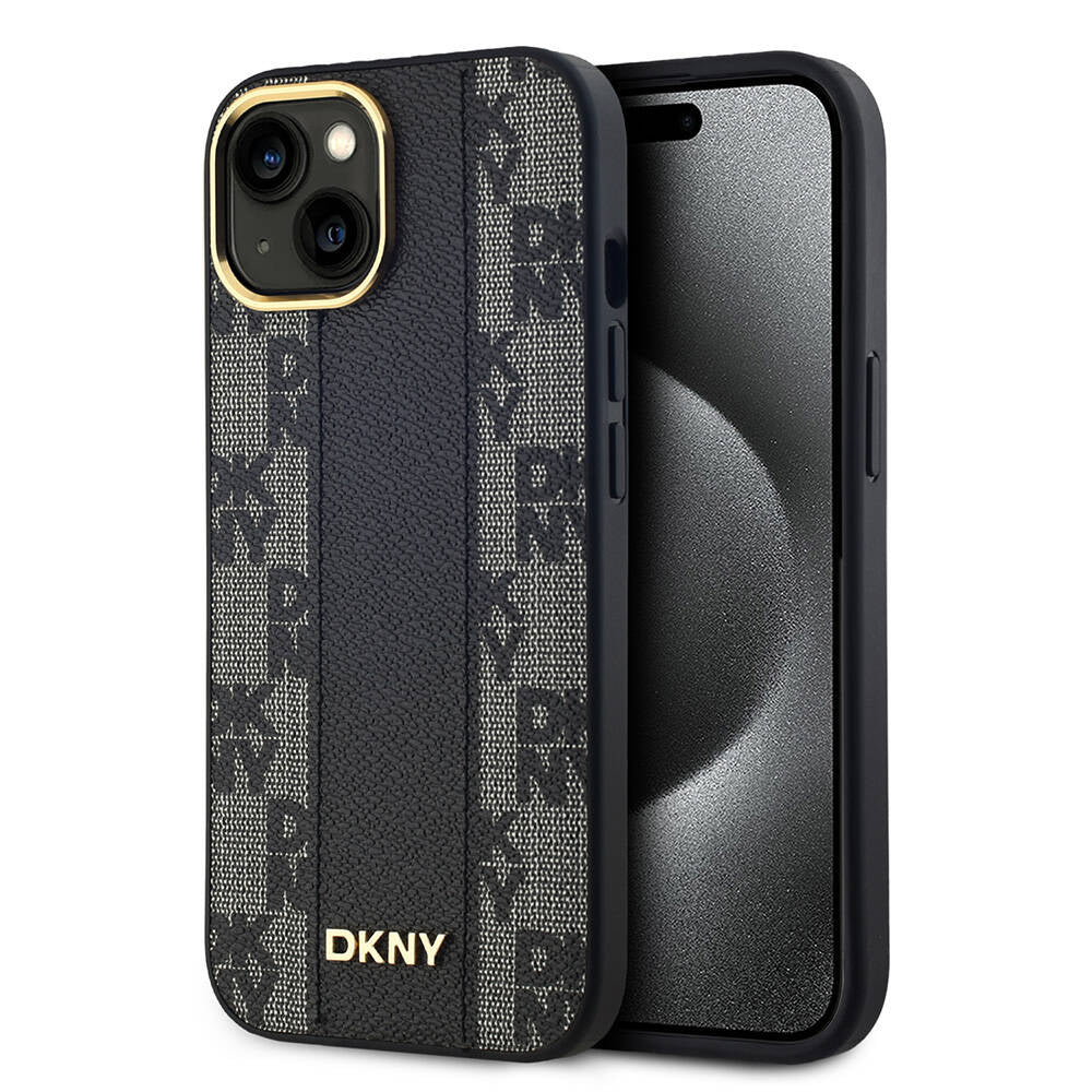 iPhone 15 Plus Kılıf DKNY Orjinal Lisanslı M-safe Şarj Özellikli 3D Yazılı Checkered Pattern Kapak