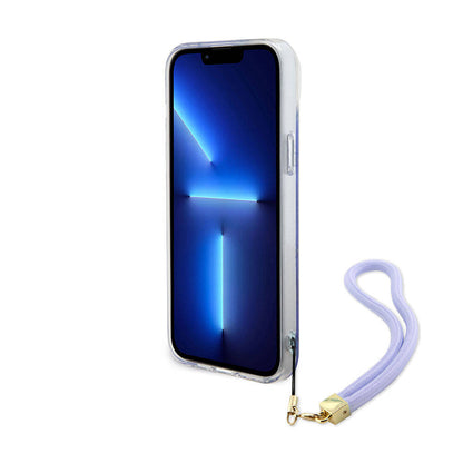 iPhone 15 Plus Kılıf Guess Orjinal Lisanslı Desenli Yazı Logolu Askı İpli Holografik Glitter Peony Kapak