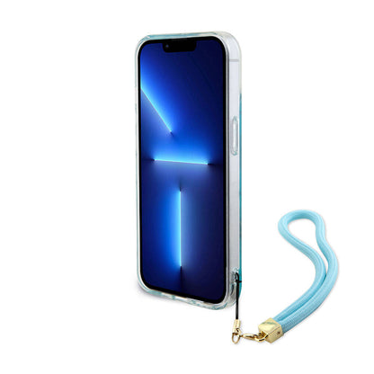 iPhone 15 Plus Kılıf Guess Orjinal Lisanslı Desenli Yazı Logolu Askı İpli Holografik Glitter Peony Kapak