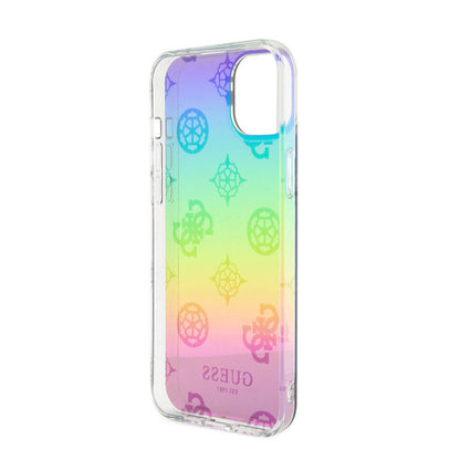 iPhone 15 Plus Kılıf Guess Orjinal Lisanslı Desenli Yazı Logolu Askı İpli Holografik Glitter Peony Kapak