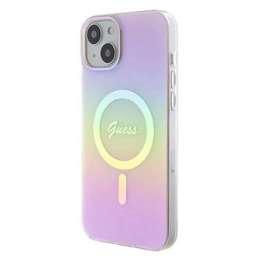 iPhone 15 Plus Kılıf Guess Orjinal Lisanslı M-safe Şarj Özellikli Yazı Logolu Iridescent Kapak
