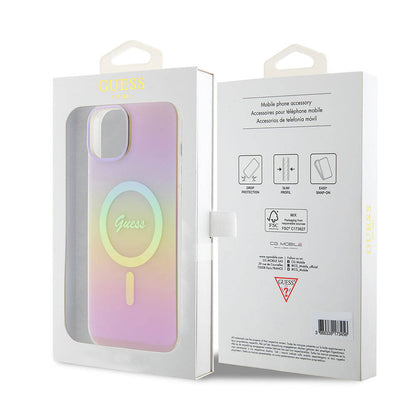 iPhone 15 Plus Kılıf Guess Orjinal Lisanslı M-safe Şarj Özellikli Yazı Logolu Iridescent Kapak