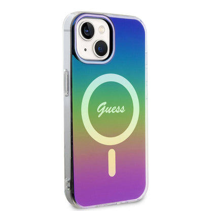 iPhone 15 Plus Kılıf Guess Orjinal Lisanslı M-safe Şarj Özellikli Yazı Logolu Iridescent Kapak