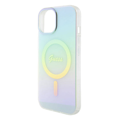 iPhone 15 Plus Kılıf Guess Orjinal Lisanslı M-safe Şarj Özellikli Yazı Logolu Iridescent Kapak