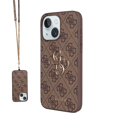 iPhone 15 Plus Kılıf Guess Orjinal Lisanslı PU Deri 4G Büyük Metal Logolu Çapraz Vücut Askılı Kapak