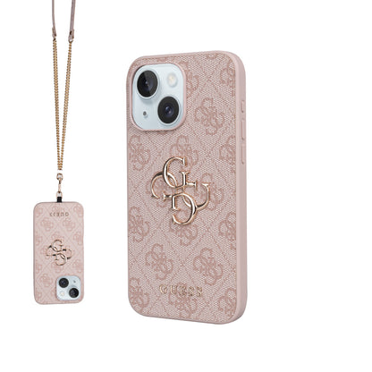 iPhone 15 Plus Kılıf Guess Orjinal Lisanslı PU Deri 4G Büyük Metal Logolu Çapraz Vücut Askılı Kapak