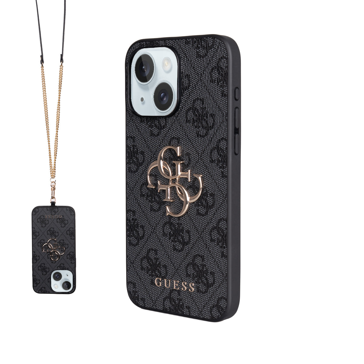 iPhone 15 Plus Kılıf Guess Orjinal Lisanslı PU Deri 4G Büyük Metal Logolu Çapraz Vücut Askılı Kapak