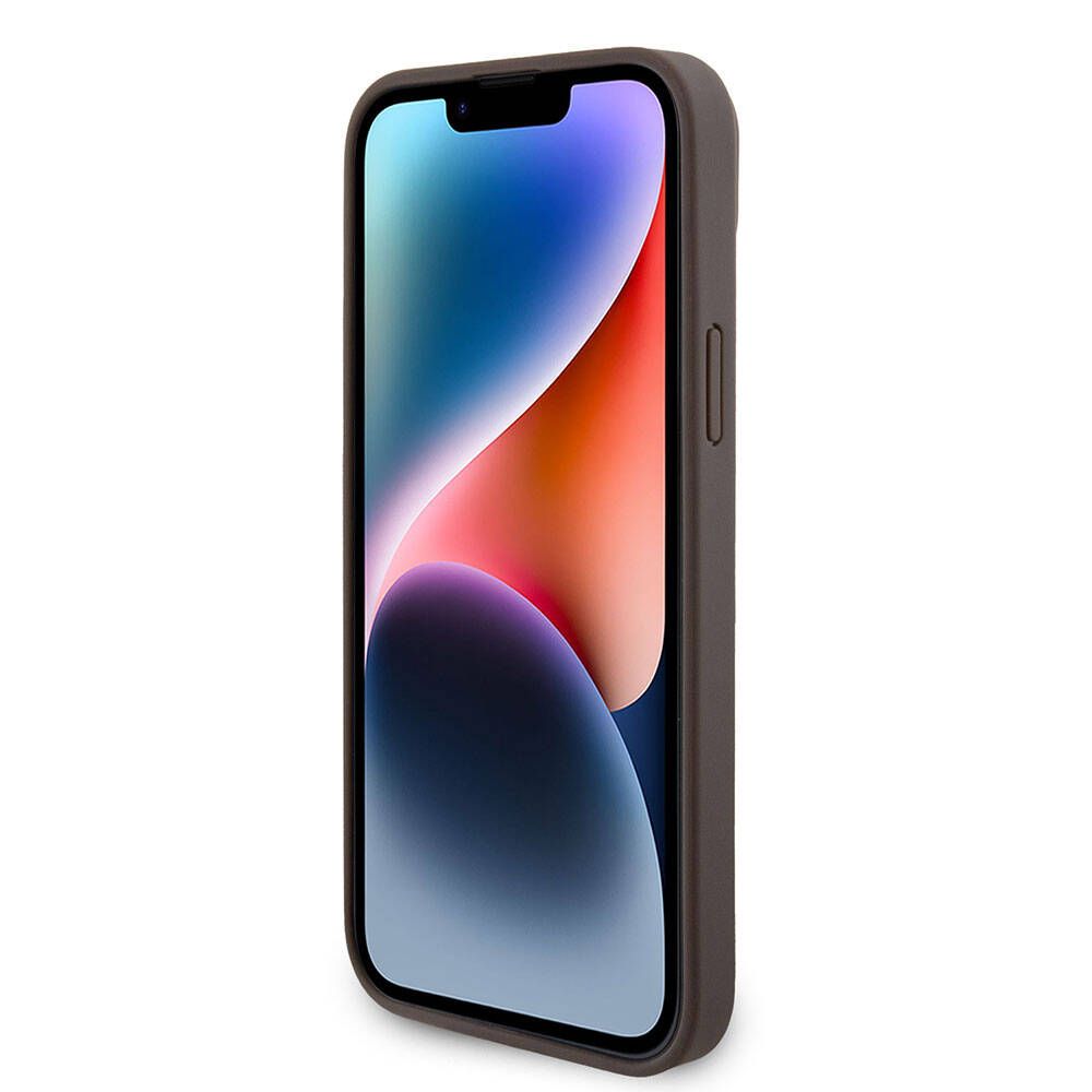 iPhone 15 Plus Kılıf Guess Orjinal Lisanslı PU Deri Askılı Taşlı Üçgen Logo 4G Desenli Strass Crossbody Kapak