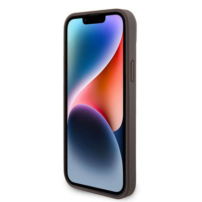 iPhone 15 Plus Kılıf Guess Orjinal Lisanslı PU Deri Askılı Taşlı Üçgen Logo 4G Desenli Strass Crossbody Kapak