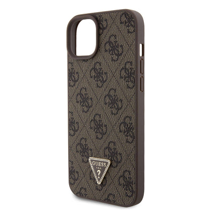 iPhone 15 Plus Kılıf Guess Orjinal Lisanslı PU Deri Askılı Taşlı Üçgen Logo 4G Desenli Strass Crossbody Kapak