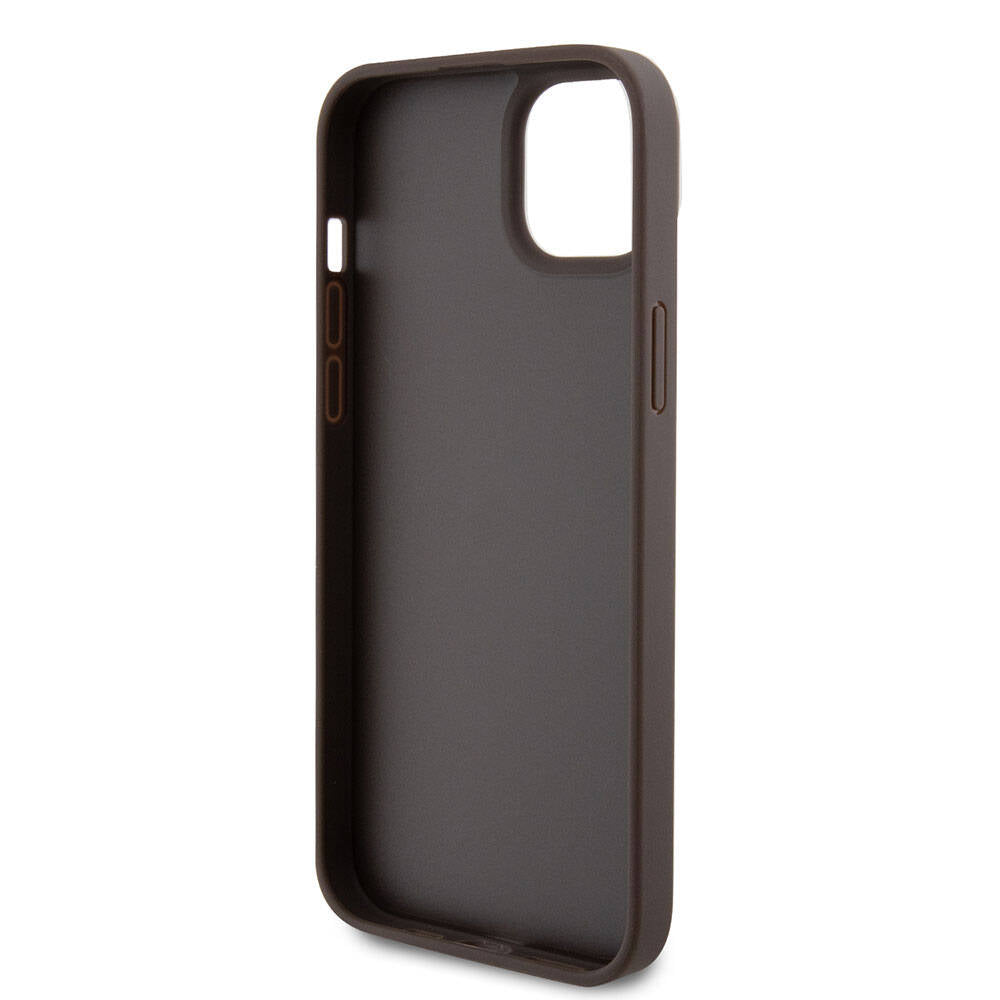 iPhone 15 Plus Kılıf Guess Orjinal Lisanslı PU Deri Askılı Taşlı Üçgen Logo 4G Desenli Strass Crossbody Kapak