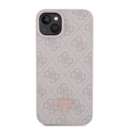 iPhone 15 Plus Kılıf Guess Orjinal Lisanslı PU Deri Taşlı Üçgen Logo 4G Desenli Kapak