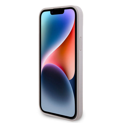 iPhone 15 Plus Kılıf Guess Orjinal Lisanslı PU Deri Taşlı Üçgen Logo 4G Desenli Kapak