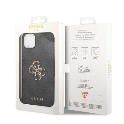 iPhone 15 Plus Kılıf Guess Orjinal Lisanslı PU Deri Yazı ve 4G Metal Logolu Desenli Kapak
