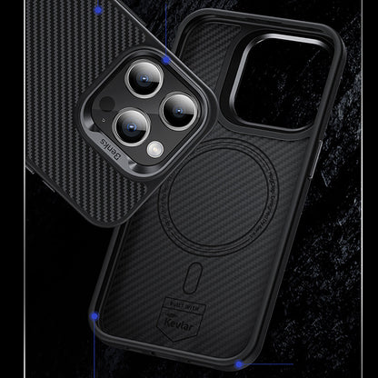 iPhone 15 Plus Kılıf Karbon Fiber M-safe Şarj Özellikli Benks Hybrid ArmorPro 600D Kevlar Kapak
