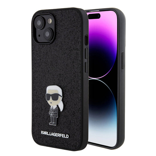 iPhone 15 Plus Kılıf Karl Lagerfeld İkonik Fixed Glitter Metal Logo Orjinal Lisanslı Kapak