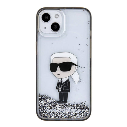 iPhone 15 Plus Kılıf Karl Lagerfeld İkonik Sıvılı Glitter Orjinal Lisanslı Kapak