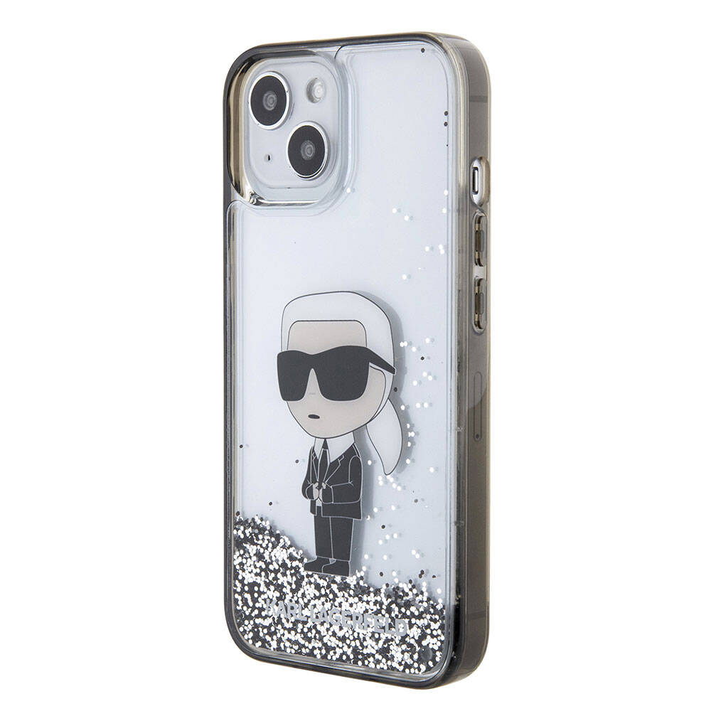 iPhone 15 Plus Kılıf Karl Lagerfeld İkonik Sıvılı Glitter Orjinal Lisanslı Kapak