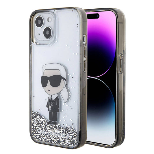 iPhone 15 Plus Kılıf Karl Lagerfeld İkonik Sıvılı Glitter Orjinal Lisanslı Kapak