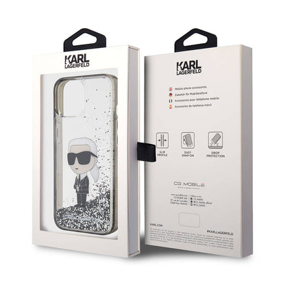 iPhone 15 Plus Kılıf Karl Lagerfeld İkonik Sıvılı Glitter Orjinal Lisanslı Kapak