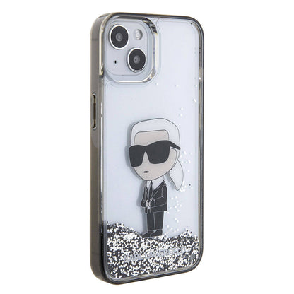 iPhone 15 Plus Kılıf Karl Lagerfeld İkonik Sıvılı Glitter Orjinal Lisanslı Kapak