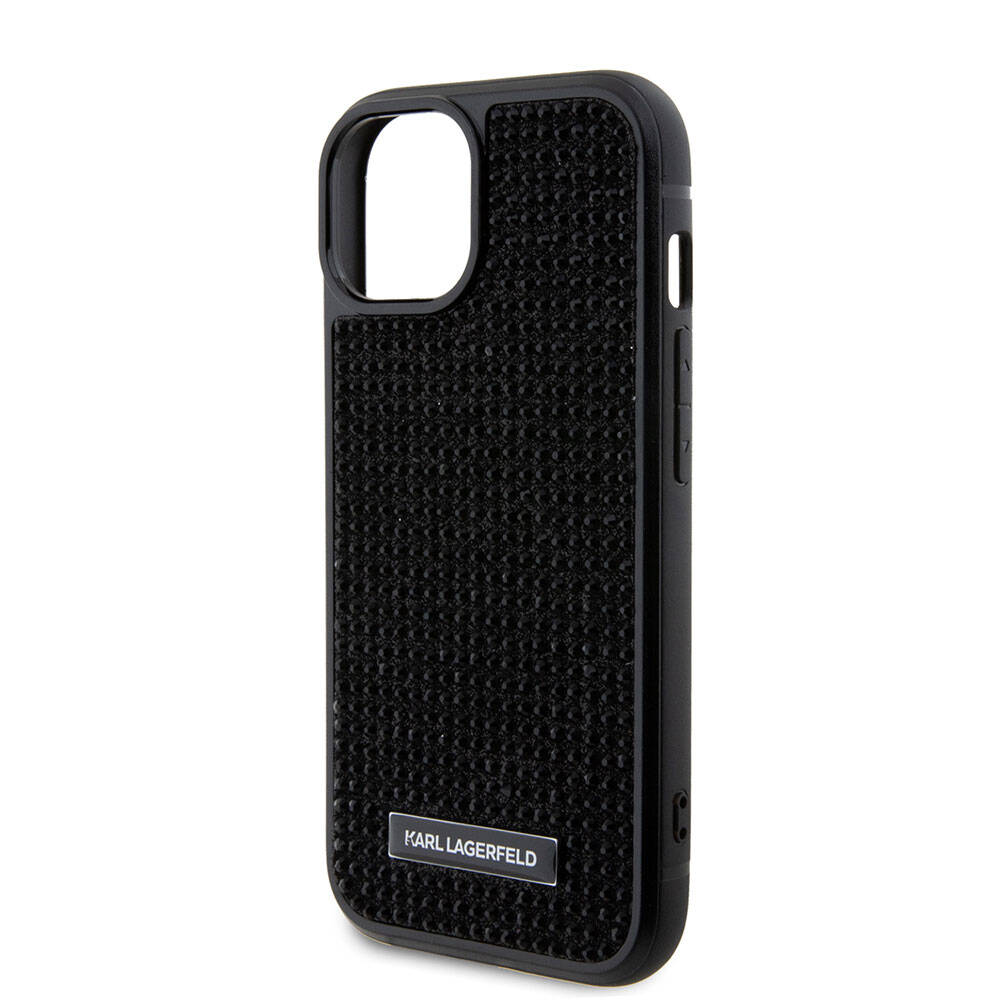 iPhone 15 Plus Kılıf Karl Lagerfeld Taşlı Metal Logo Orjinal Lisanslı Kapak
