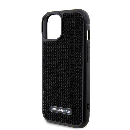 iPhone 15 Plus Kılıf Karl Lagerfeld Taşlı Metal Logo Orjinal Lisanslı Kapak