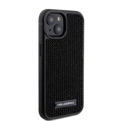 iPhone 15 Plus Kılıf Karl Lagerfeld Taşlı Metal Logo Orjinal Lisanslı Kapak