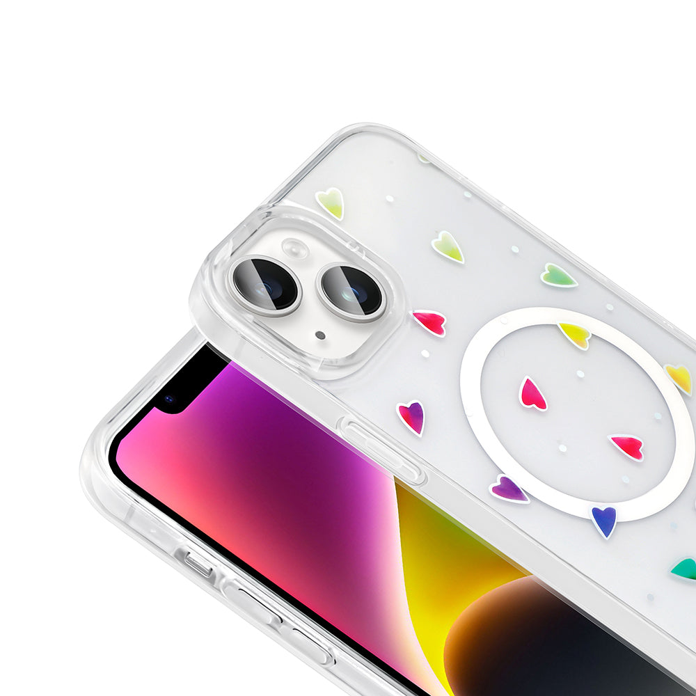 Apple iPhone 15 Plus Kılıf M-Safe Şarj Özellikli Şeffaf Zore Folk Sert Kapak