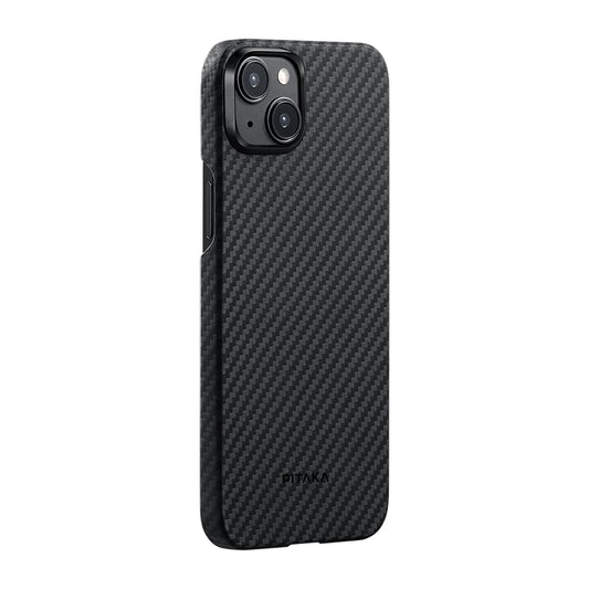 iPhone 15 Plus Kılıf M-safe Şarj Özellikli 1500D Aramid Fiber Pitaka Ultra-Slim Classic Serisi Black-Grey Twill Kapak