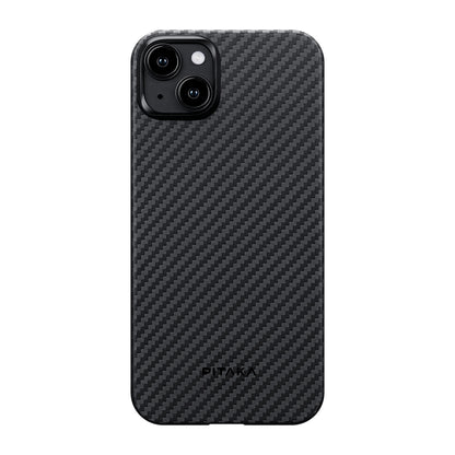 iPhone 15 Plus Kılıf M-safe Şarj Özellikli 1500D Aramid Fiber Pitaka Ultra-Slim Classic Serisi Black-Grey Twill Kapak
