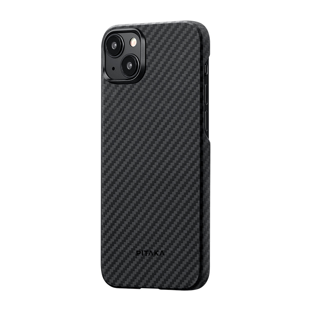 iPhone 15 Plus Kılıf M-safe Şarj Özellikli 1500D Aramid Fiber Pitaka Ultra-Slim Classic Serisi Black-Grey Twill Kapak