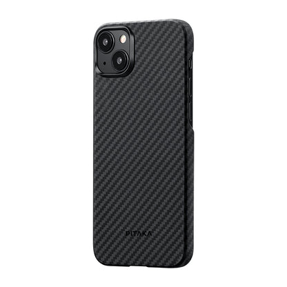 iPhone 15 Plus Kılıf M-safe Şarj Özellikli 1500D Aramid Fiber Pitaka Ultra-Slim Classic Serisi Black-Grey Twill Kapak