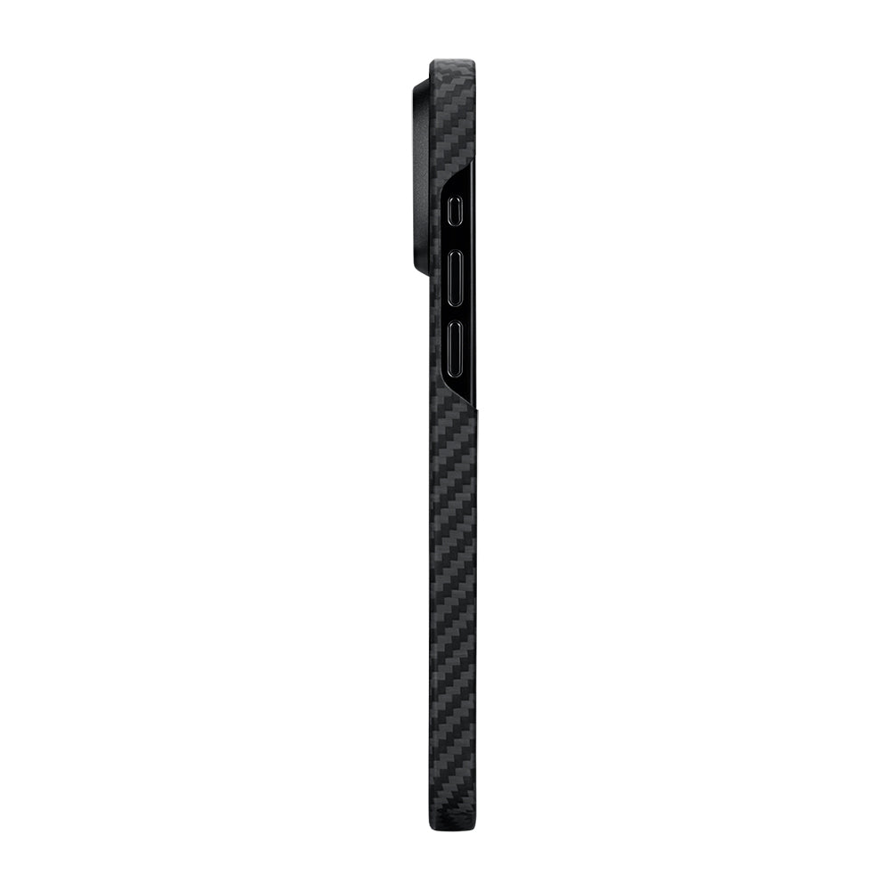 iPhone 15 Plus Kılıf M-safe Şarj Özellikli 1500D Aramid Fiber Pitaka Ultra-Slim Classic Serisi Black-Grey Twill Kapak