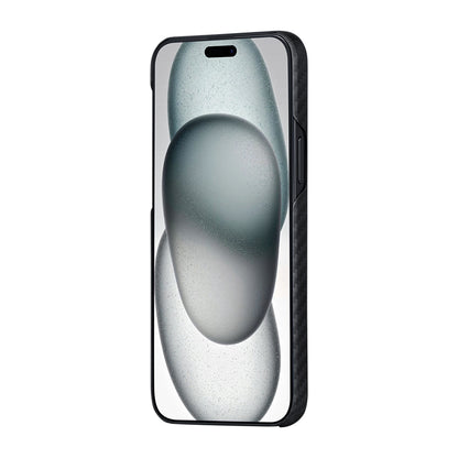iPhone 15 Plus Kılıf M-safe Şarj Özellikli 1500D Aramid Fiber Pitaka Ultra-Slim Classic Serisi Black-Grey Twill Kapak